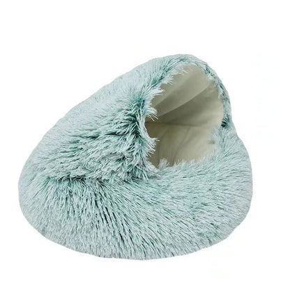 Plush Hooded Pet Bed round Fluffy Soft Cat Bed Pet Cushion Warm Cat Dog 2 in 1 Sleeping Nest Cave for Small Dogs